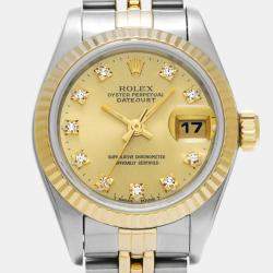 Rolex Champagne Diamond 18k Yellow Gold Stainless Steel Datejust 69173 Automatic Women's Wristwatch 26 mm