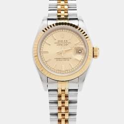مملوكة مسبقًا Rolex Champagne 18k Yellow Gold Stainless Steel Datejust 69173 Women's Wristwatch 26 mm