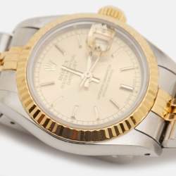 مملوكة مسبقًا Rolex Champagne 18k Yellow Gold Stainless Steel Datejust 69173 Women's Wristwatch 26 mm