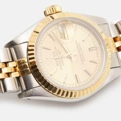 مملوكة مسبقًا Rolex Champagne 18k Yellow Gold Stainless Steel Datejust 69173 Women's Wristwatch 26 mm