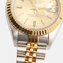 مملوكة مسبقًا Rolex Champagne 18k Yellow Gold Stainless Steel Datejust 69173 Women's Wristwatch 26 mm