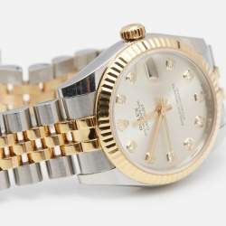 Pre Owned Rolex Silver DIamond 18K Yellow Gold Oystersteel Datejust M178273-0015 Women's Wristwatch 31 mm