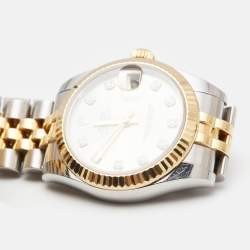 Pre Owned Rolex Silver DIamond 18K Yellow Gold Oystersteel Datejust M178273-0015 Women's Wristwatch 31 mm