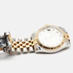 Pre Owned Rolex Silver DIamond 18K Yellow Gold Oystersteel Datejust M178273-0015 Women's Wristwatch 31 mm