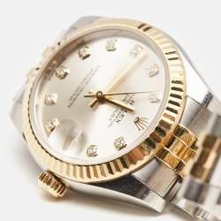 Pre Owned Rolex Silver DIamond 18K Yellow Gold Oystersteel Datejust M178273-0015 Women's Wristwatch 31 mm
