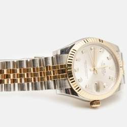 Pre Owned Rolex Silver DIamond 18K Yellow Gold Oystersteel Datejust M178273-0015 Women's Wristwatch 31 mm