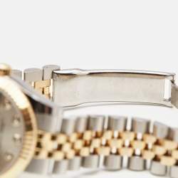 Pre Owned Rolex Silver DIamond 18K Yellow Gold Oystersteel Datejust M178273-0015 Women's Wristwatch 31 mm
