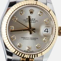 Pre Owned Rolex Silver DIamond 18K Yellow Gold Oystersteel Datejust M178273-0015 Women's Wristwatch 31 mm