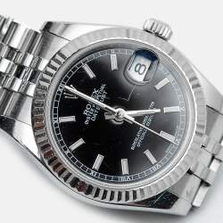 Rolex Black 18K White Gold Oystersteel Datejust 178274 Women's Wristwatch 31 mm