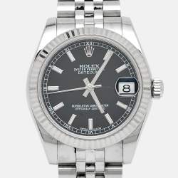 Rolex Black 18K White Gold Oystersteel Datejust 178274 Women's Wristwatch 31 mm