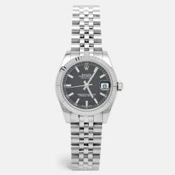 Rolex Black 18K White Gold Oystersteel Datejust 178274 Women's Wristwatch 31 mm