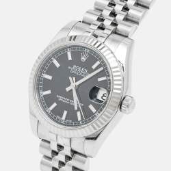 Rolex Black 18K White Gold Oystersteel Datejust 178274 Women's Wristwatch 31 mm