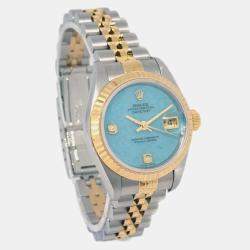 Rolex Blue Diamond 18k Yellow Gold Stainless Steel Datejust Automatic Women's Wristwatch 26 mm