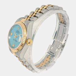 Rolex Blue Diamond 18k Yellow Gold Stainless Steel Datejust Automatic Women's Wristwatch 26 mm