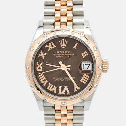 Pre Owned Rolex Chocolate Diamond 18K Everose Gold Oystersteel Datejust 278341RBR-003 Women's Wristwatch 31 mm