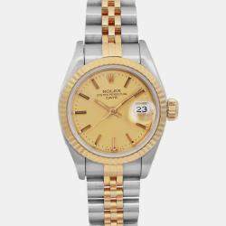 Pre Owned Rolex Champagne 18K Yellow Gold Stainless Steel Datejust 69173 Automatic Women's Wristwatch 26 mm