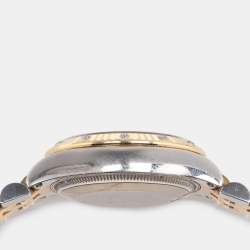 Pre Owned Rolex White 18k Yellow Gold 12 Diamond Bezel Oyster Perpetual Datejust Women's Wristwatch 31 mm