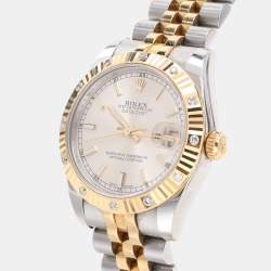 Pre Owned Rolex White 18k Yellow Gold 12 Diamond Bezel Oyster Perpetual Datejust Women's Wristwatch 31 mm