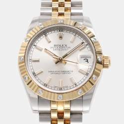 Pre Owned Rolex White 18k Yellow Gold 12 Diamond Bezel Oyster Perpetual Datejust Women's Wristwatch 31 mm