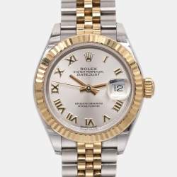 Pre Owned Rolex Silver 18k Yellow Gold Oyster Perpetual Datejust M279173-0005 Women's Wristwatch 28 mm