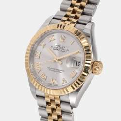Pre Owned Rolex Silver 18k Yellow Gold Oyster Perpetual Datejust M279173-0005 Women's Wristwatch 28 mm