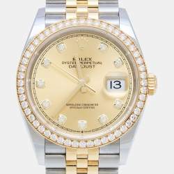 Rolex Champagne Diamond 18k Yellow Gold Stainless Steel 126283RBR Women's Wristwatch 36 mm
