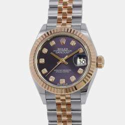 Rolex Aubergine Diamond 18k Rose Gold Stainless Steel Datejust 279171 Automatic Women's Wristwatch 28 mm