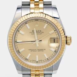 Rolex Champagne 18k Yellow Gold Stainless Steel Datejust 178273 Women's Wristwatch 31 mm 