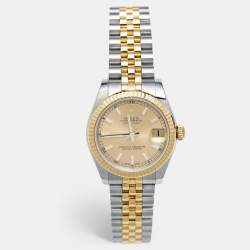 Rolex Champagne 18k Yellow Gold Stainless Steel Datejust 178273 Women's Wristwatch 31 mm 