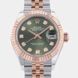Rolex Green Steel 18K Rose Gold Lady Datejust Automatic Women's Wristwatch 28 mm