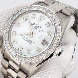 Rolex Custom White  18K White Gold Diamonds President Datejust Automatic Women's Wristwatch 31mm