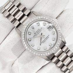 Rolex Custom White  18K White Gold Diamonds President Datejust Automatic Women's Wristwatch 31mm