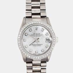 Rolex Custom White  18K White Gold Diamonds President Datejust Automatic Women's Wristwatch 31mm