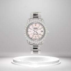 Pre Owned Rolex Custom Ice Pink 7.2ct Diamonds Stainless Steel Datejust 178240 Automatic Women's Wristwatch 31mm