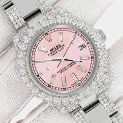 Rolex Custom Pink 7.2ct Diamonds Stainless Steel Datejust 178240 Automatic Women's Wristwatch 31mm