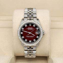 Rolex Custom Maroon Vignette 3.30ct Diamonds Stainless Steel Datejust 178240 Automatic Women's Wristwatch 31mm