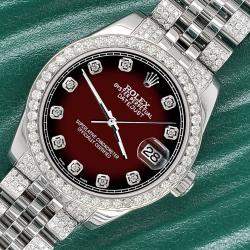 Rolex Custom Maroon Vignette 3.30ct Diamonds Stainless Steel Datejust 178240 Automatic Women's Wristwatch 31mm