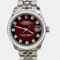 Rolex Custom Maroon Vignette 3.30ct Diamonds Stainless Steel Datejust 178240 Automatic Women's Wristwatch 31mm