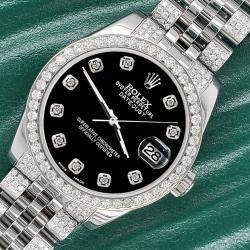 Rolex Custom Black 3.30ct Diamonds Stainless Steel Datejust 178240 Automatic Women's Wristwatch 31mm