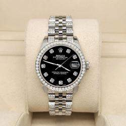 Rolex Custom Black 3.30ct Diamonds Stainless Steel Datejust 178240 Automatic Women's Wristwatch 31mm