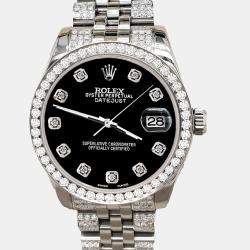 Rolex Custom Black 3.30ct Diamonds Stainless Steel Datejust 178240 Automatic Women's Wristwatch 31mm