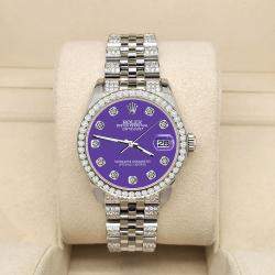 Rolex Custom Pastel Purple 3.30ct Diamonds Stainless Steel Datejust 178240 Automatic Women's Wristwatch 31mm