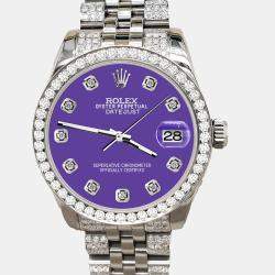 Rolex Custom Pastel Purple 3.30ct Diamonds Stainless Steel Datejust 178240 Automatic Women's Wristwatch 31mm