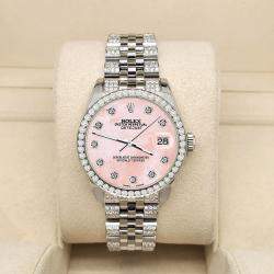 Rolex Custom Royal Pink 3.30ct Diamonds Stainless Steel Datejust 178240 Automatic Women's Wristwatch 31mm