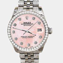 Rolex Custom Royal Pink 3.30ct Diamonds Stainless Steel Datejust 178240 Automatic Women's Wristwatch 31mm