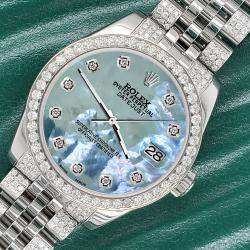 Rolex Custom Tahitian Blue 3.30ct Diamonds Stainless Steel Datejust 178240 Automatic Women's Wristwatch 31mm