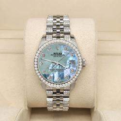 Rolex Custom Tahitian Blue 3.30ct Diamonds Stainless Steel Datejust 178240 Automatic Women's Wristwatch 31mm