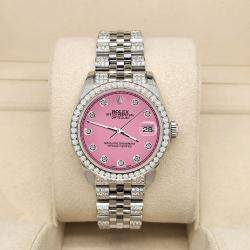 Rolex Custom Hot Pink 3.30ct Diamonds Stainless Steel Datejust 178240 Automatic Women's Wristwatch 31mm