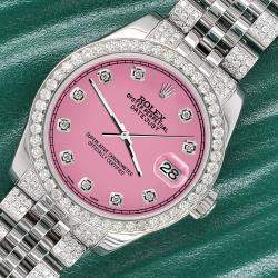 Rolex Custom Hot Pink 3.30ct Diamonds Stainless Steel Datejust 178240 Automatic Women's Wristwatch 31mm