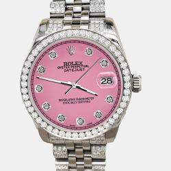 Rolex Custom Hot Pink 3.30ct Diamonds Stainless Steel Datejust 178240 Automatic Women's Wristwatch 31mm